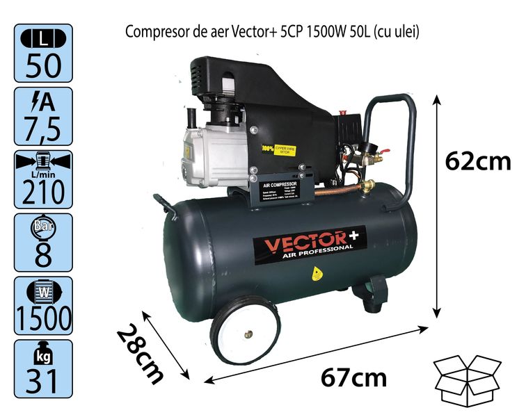 Compresor de aer Vector+ 5CP 1500W 50L (cu ulei) 5CP 1500W foto