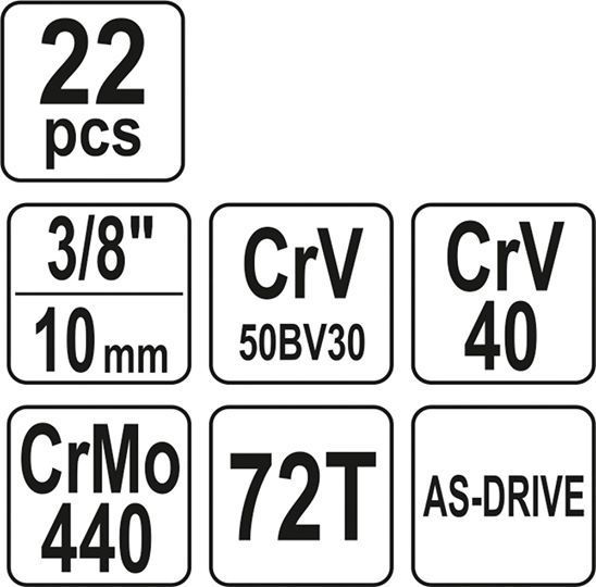НАБОР ГОЛОВОК С ТРЕЩОТКОЙ YATO 22 шт. - 3/8" YT-38561 38561 фото