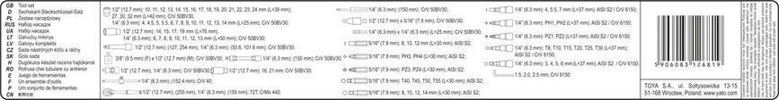 YATO set de prize 1/4&Prime;/1/2&Prime; 94 el., 12681YT 12681YT