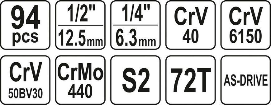 YATO set de prize 1/4&Prime;/1/2&Prime; 94 el., 12681YT 12681YT