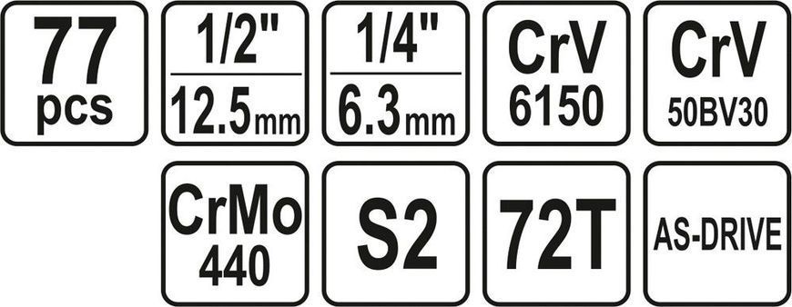 YATO Pro набор инструментов 1/4&Prime;/3/8&Prime;/1/2&Prime; 77 шт., 38781YT 38781YT
